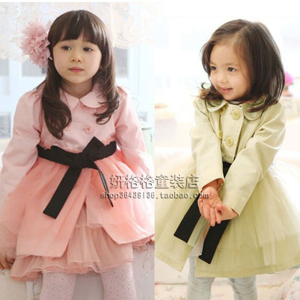 Hot-selling children's clothing female child tulle dress belt trench child outerwear