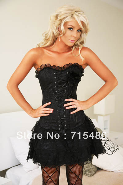 Hot Selling  Corset with Mini Skirt Fashion Corset  Black Lace Corset Dress