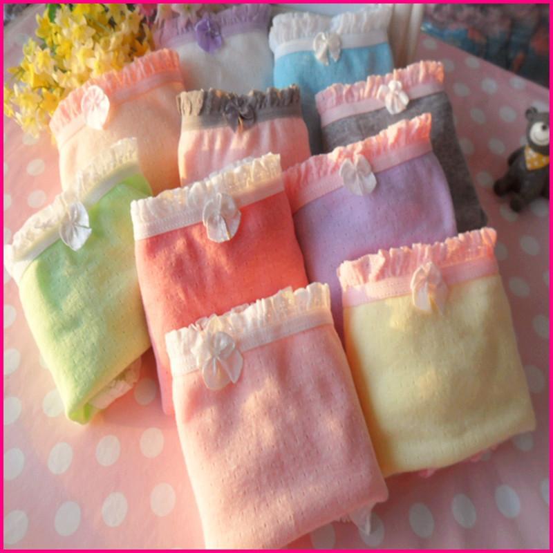 HOT selling Cute bow women's underwear solid color 100% breathable cotton ladies' briefs free& drop shipping