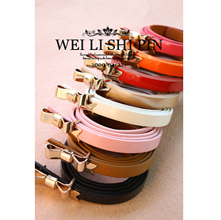 hot-selling elegant metal bow buckle japanned leather all-match thin belt strap women's