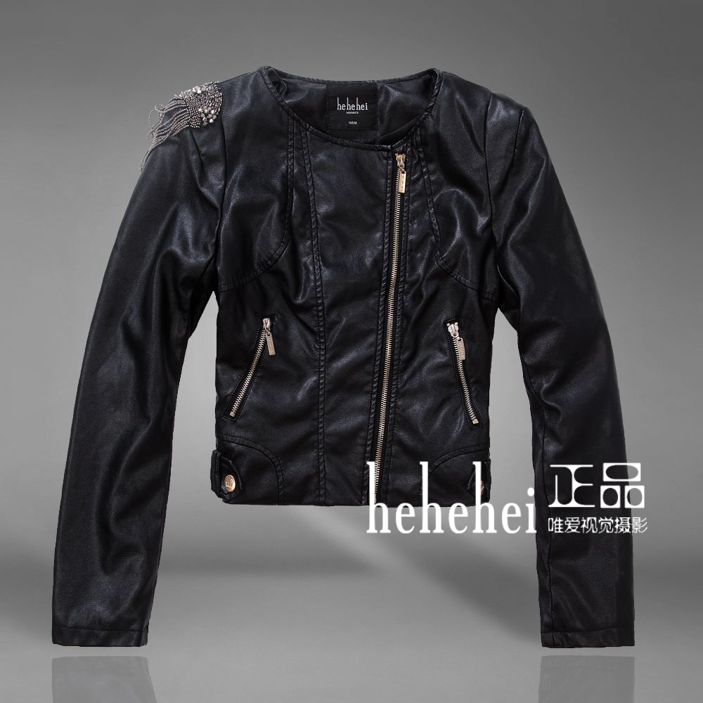 HOT SELLING Epaulette zipper leather clothing denim outerwear