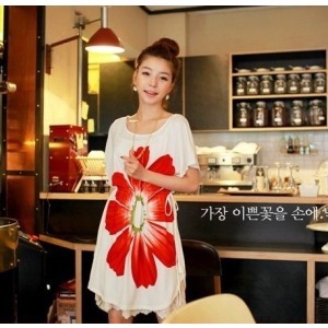 Hot-selling fashion big flower plus size t-shirt one-piece dress maternity clothing maternity t-shirt