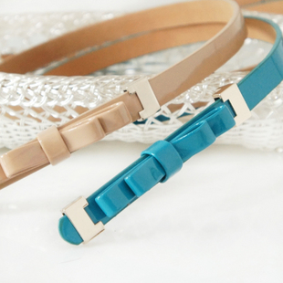 Hot-selling fashion candy color paint patent leather bow decoration women's thin belt strap