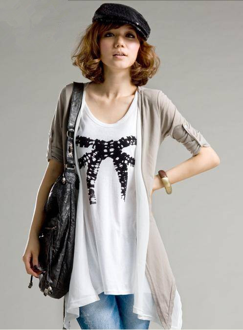 Hot-selling fashion women's 2013 2053 summer faux two piece set cotton outside shirt