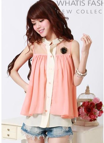 Hot-selling fashion women's 2013 6008 charming shirt stand collar double layer chiffon sleeveless elegant shirt