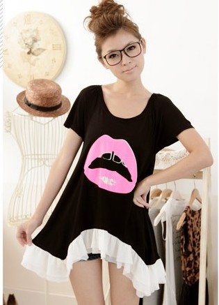 Hot-selling fashion women's 2013 6568 summer sweet cute red lips chiffon top