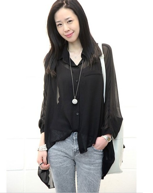 Hot-selling fashion women's 2013 8522 solid color batwing sleeve irregular sweep chiffon shirt