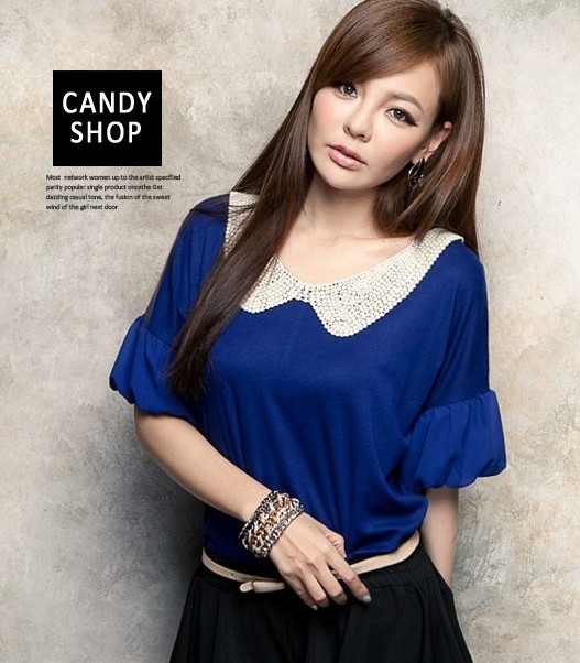 Hot-selling fashion women's 2013 perfect lady 6606 puffy chiffon lace collar sleeve unique top