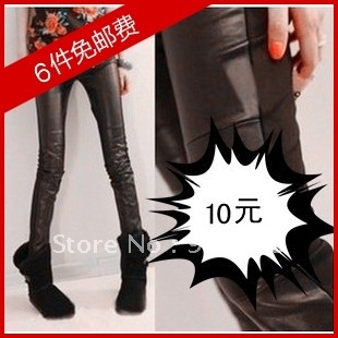 Hot-selling faux leather knitted cotton legging female ankle length trousers fashion all-match mix match patchwork