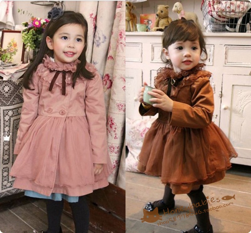 Hot-selling female child noble lace soft screen stand collar fashion dress cotton-padded trench baby outerwear overcoat