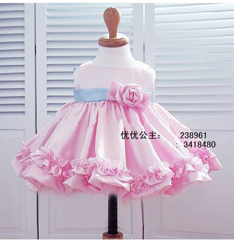 HOT SELLING FLOWER Girl Kids Pageant Dress With Lace Handmake Flower Bow Sash Bridesmaid Party Princess Ball Gown Foraml Gowns