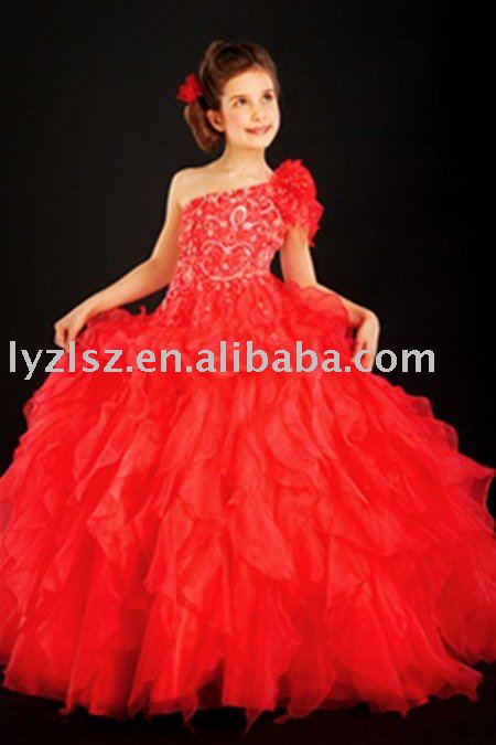 HOT SELLING !! FREE SHIPPING FGP0228Gorgeous One-shoulder Girls Pageant Dress
