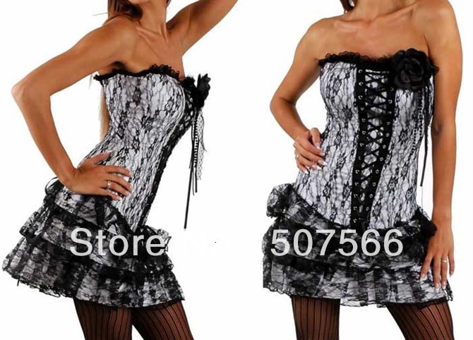 Hot Selling Free Shipping High Quality  2176 White Color Satin Sex Bustier/Sexy Corset And G String/Lingerie Size S-XL