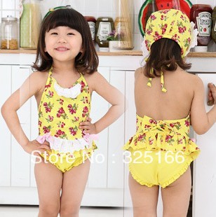 Hot selling girl cherry printing swimming wear kids popular beachwear free shipping