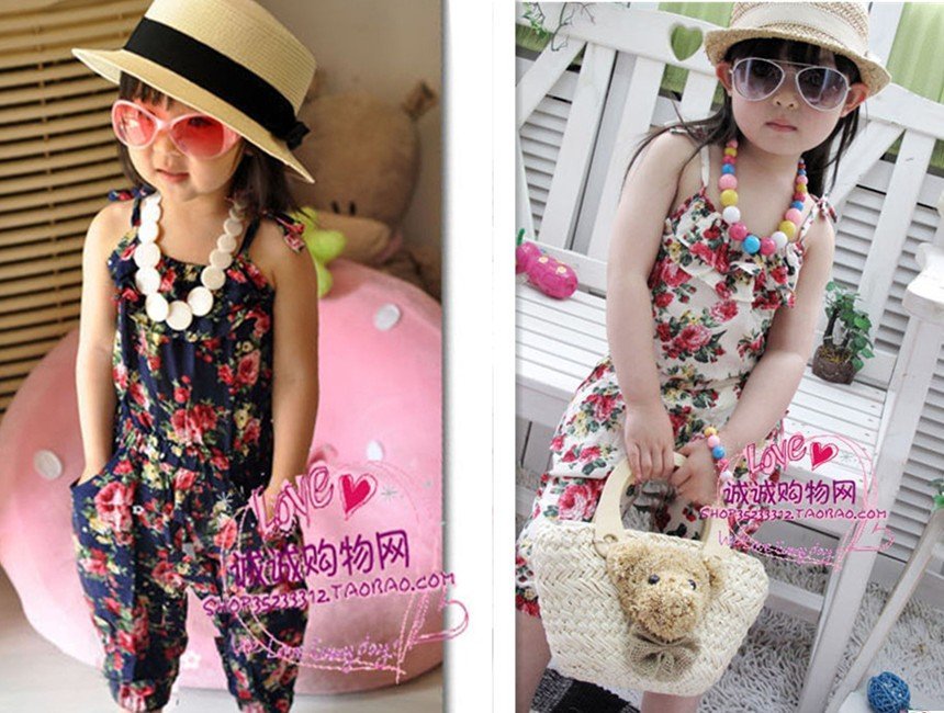 Hot selling ! girl's summer suspender pants girl's flower Jumpsuits baby overalls girl trousers children loose pants 5pcs/lot