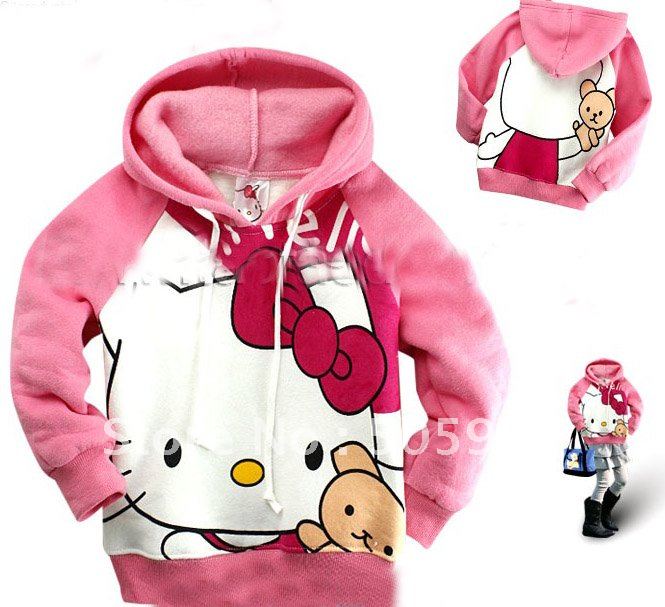 hot selling hoodies arrive again!! lovely hello kitty long sleeve cotton Hoodies, Sweatshirts with hat  wholesale free shipping
