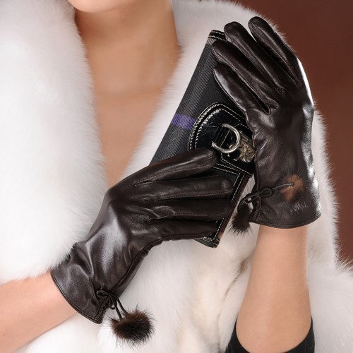 Hot-selling hot-selling winter sheepskin gloves mink ball genuine leather gloves Women fashion leather gloves Free Shipping