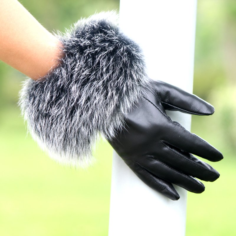 Hot-selling ladies fashion fox fur genuine leather gloves thermal gloves quality sheepskin with fox fur GL1002