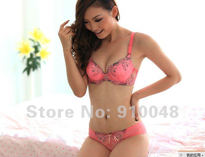 Hot selling lady silk emboidery pattern metal pendant bra & briefs set  # TZ203 / factory directly sell / wholesale & retail