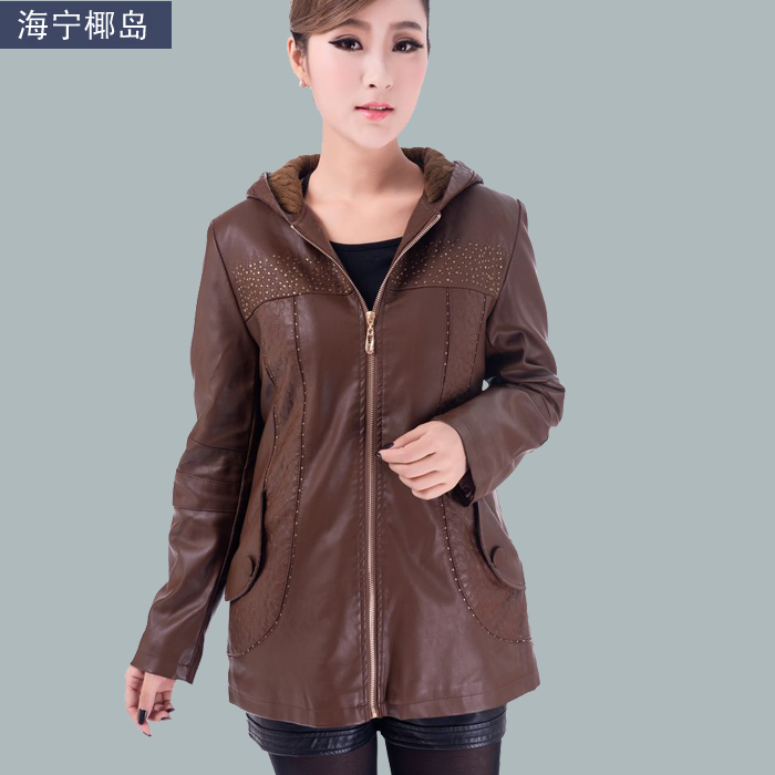 Hot-selling leather clothing female short design slim diamond cap genuine leather clothing female plus cotton quinquagenarian