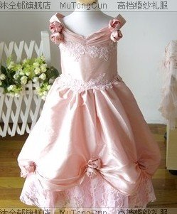 hot selling! Lovely pink shoulder ankel lenght wedding girl dress  kid perform wear  -y-030