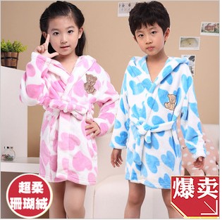 Hot-selling male female child bathrobe thickening sleepwear lounge coral fleece robe with a hood child robe