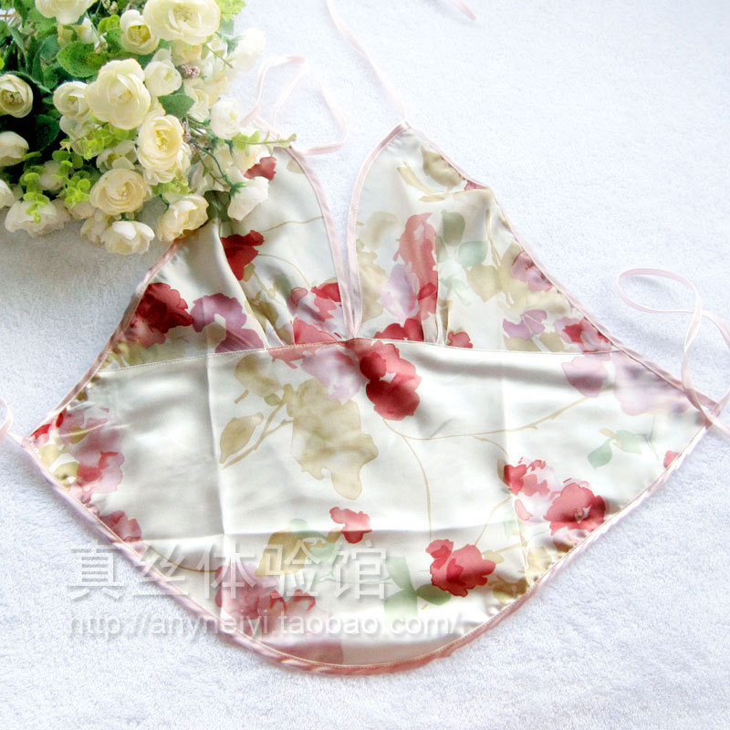 Hot-selling mulberry silk V-neck print silk apron women's underwear sexy adult