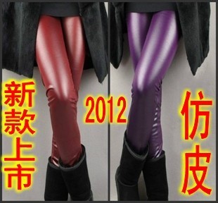 Hot-selling new arrival boot cut jeans candy multicolour tight matt faux leather pants female elastic waist pencil pants