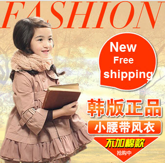 Hot selling NEW fashion autumn children's clothing girls trench outerwear tiebelt patchwork double breasted medium overcoat