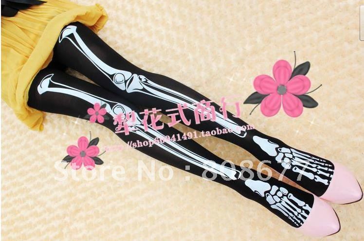 Hot Selling Novelty Skull Velvet Pantyhose,Fashion Legging Stockings Printing Women Socks