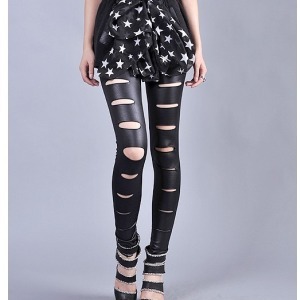 Hot-selling personalized patent leather hole legging fashion personality ankle length trousers