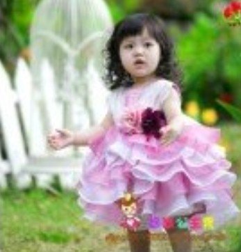 hot selling! pink  Lovely shoulder knee lenght wedding girl dress  kid perform wear  -y-008