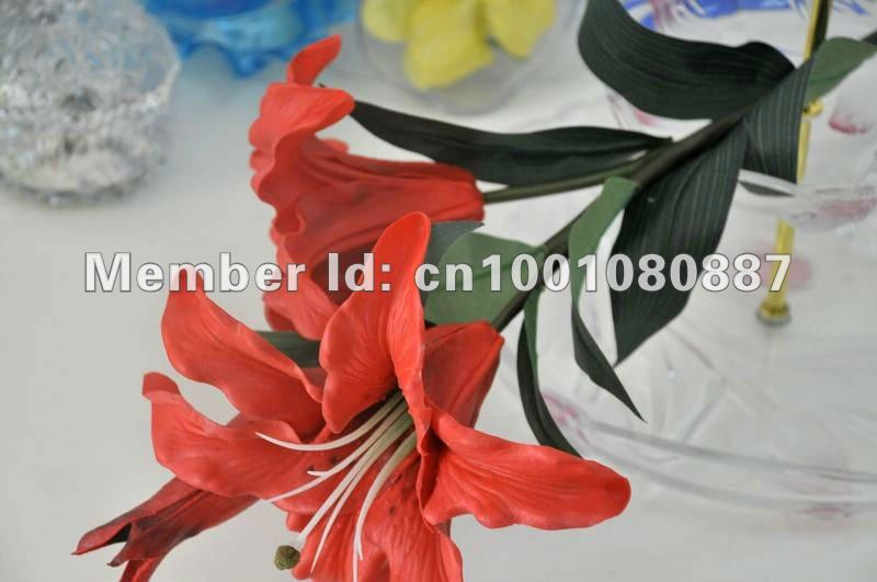 hot selling real touch large tiger lilies spray  2flower 1bud 4pcs/lot high quality in China red/yellow