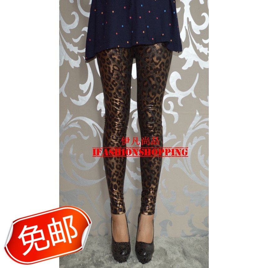 Hot-selling savager blotches leopard print ankle length trousers legging faux leather leggings