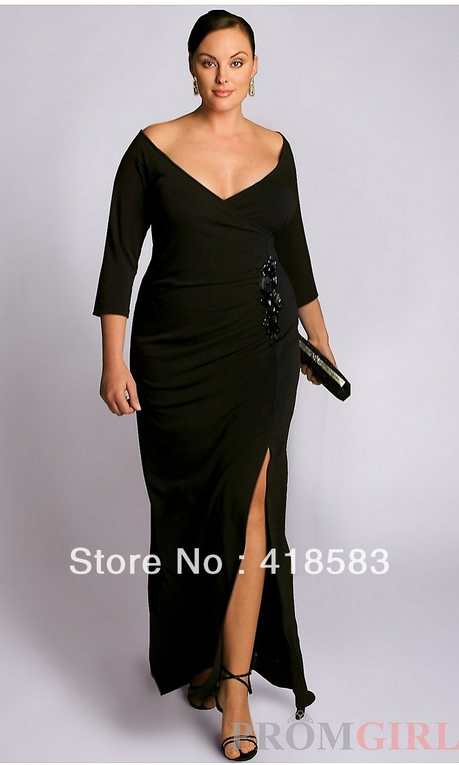 Hot Selling Sexy 3/4 Sleeves Sheath/Column Ankle length Party Dresses V Neck Elastic Satin Celebrity Dresses Plus Size