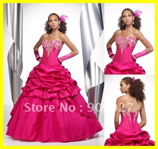 Hot Selling Sexy Fuchsia Ball Gown Sweetheart Taffeta Ruffles Pleats Princess 2012 Quinceanera Dresses Prom Gowns Designer 9056