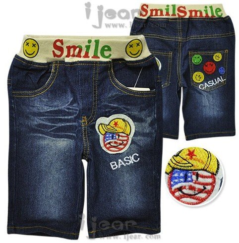 Hot selling! Spring/Autumn 5pcs/lot , kids wear,Cartoon children's Jeans,girls/boys jeans,Smiling faces of denim shorts 116-3