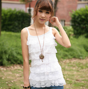 Hot-selling summer 2012 all-match lace diamond spaghetti strap layers of cake small vest knitted spaghetti strap top female