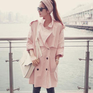 Hot-selling sweet nude epaulette elegant suit collar double breasted belt trench outerwear