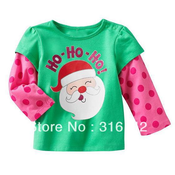 hot selling t shirt high quality baby santa design long sleeve t shirt  children top ts-005