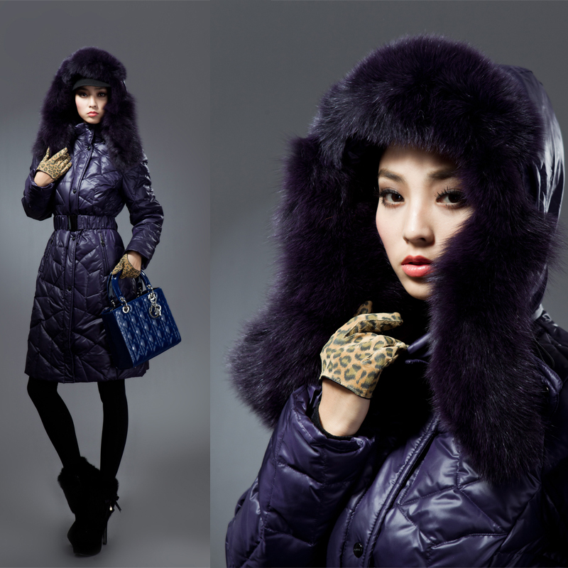 Hot-selling thickening slim long design fox fur down coat female classic winter