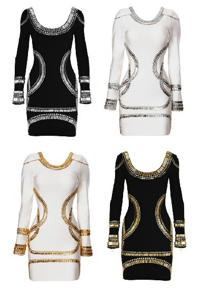 Hot Selling Top Quality Bandage Dress J126 Long Sleeve Beaded Evening Party Dress