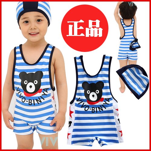 Hot-selling vivo male child swimwear baby bear cartoon print stripe vest swimwear boy child swimwear