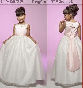 hot selling! white Lovely shoulder  floor lenght wedding girl dress  kid perform wear  -y-038