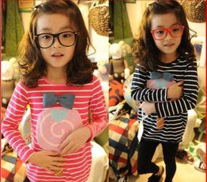 Hot selling!Wholesale 5sets/lot Candy stripe T-shirt/top,girl's long sleeve t-shirt  cotton t-shirt  children's clothing 107-105