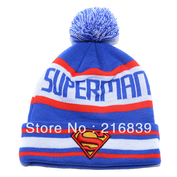 Hot selling Wholesale Superman Batman Beanie Cap, Knitted Wool Beanie Hat, and Free Shipping