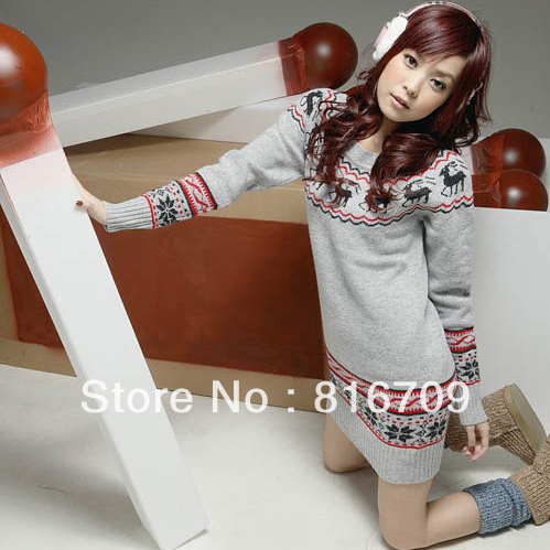 Hot Selling Women Casual Sweater Chistmas Deer and Snow Long Sleeve Ladies' Pullovers O-Neck High Quality Free Shipping