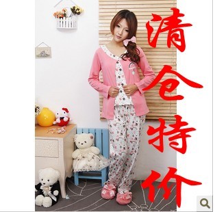 Hot-selling Women spaghetti strap vest 100% cotton three piece set long-sleeve sleep set home
