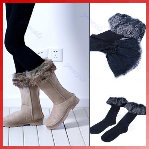 Hot Sexy Warm Cotton Socks On Faux Fur Cover Half Long Stockings Fit Boots B+W