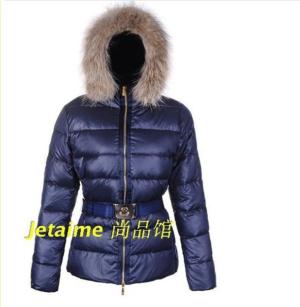 Hot Short women jackets Natural Fox Fur hooded Feather Jacket with Gold waist band branded down coat for winter 2012 Windproof